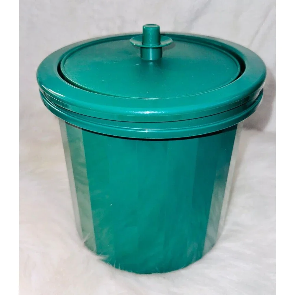Vintage Tupperware Insulated Ice Bucket Push Button Lid #1683-3 Dark Green